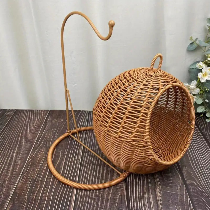 Imitation Rattan Cat Cage - Hanging Cat Nest with Semi-Enclosed Design CAN