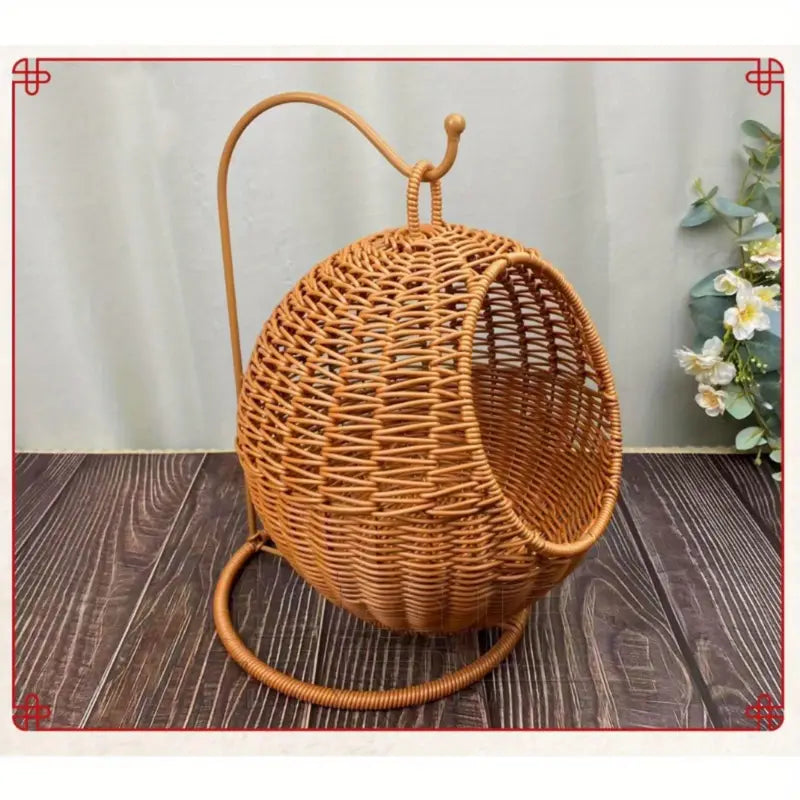 Imitation Rattan Cat Cage - Hanging Cat Nest with Semi-Enclosed Design CAN