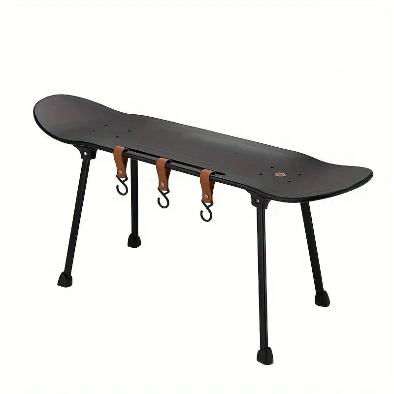 Black Skateboard Shape Courtyard Camping Table - Foldable & Lightweight TM