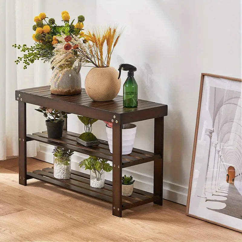Vintage 3-Tier Bamboo Shoe Rack - Dark Brown CAN
