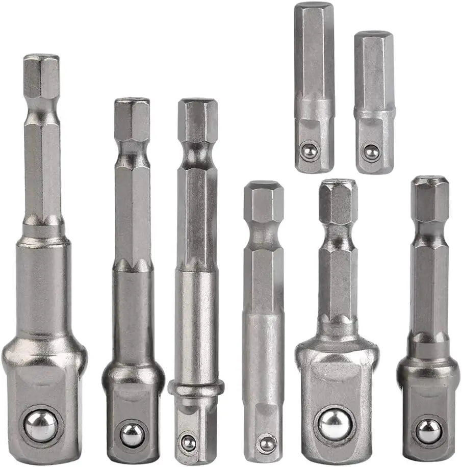 8Pcs Impact Socket Adapter Set, 1/4 3/8 1/2 Hex Shank Square Nut Driver Extension Bit Set for Power Drill Impact Driver Tool Jansha Store