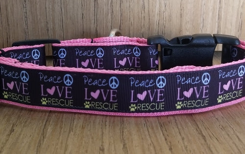 Collar/ Large/ Medium/ Peace Love and Rescue Pink Jansha Store
