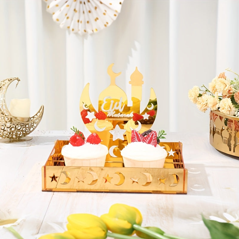 Golden Acrylic Eid Moon Star Dessert Tray LPT