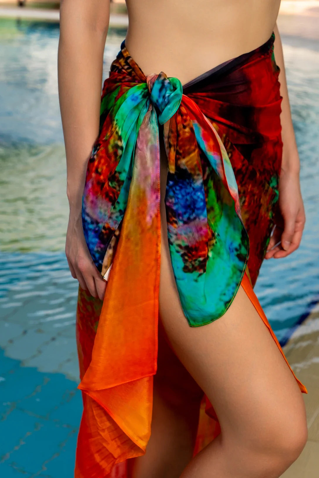 Roar Abstract Print Sarong - Red & Multicolor Beach Cover Up-2