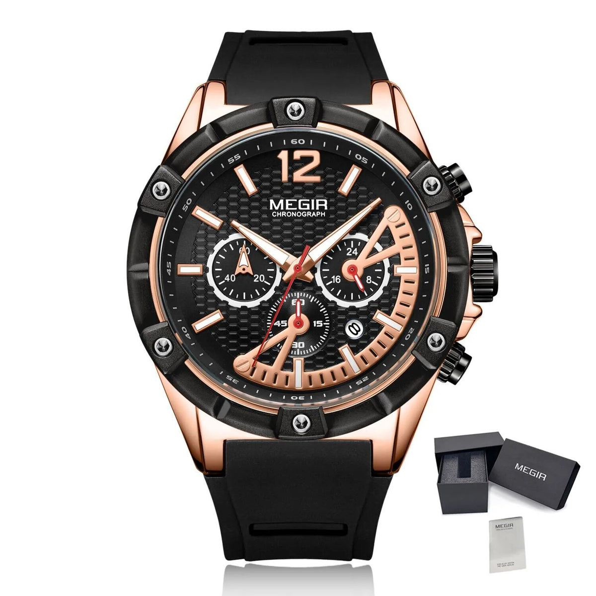 MEGIR Fashion Men Watches Silicone Strap Sport Military Watch Chronograph Waterproof Male Wristwatch Clock Montre Homme 2083-17