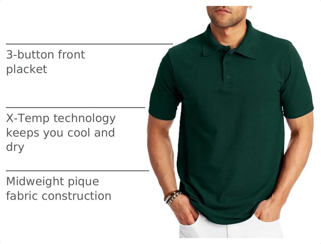 Hanes Men’s X-Temp Short Sleeve Polo Shirt, Midweight Men's Shirt Jansha Store