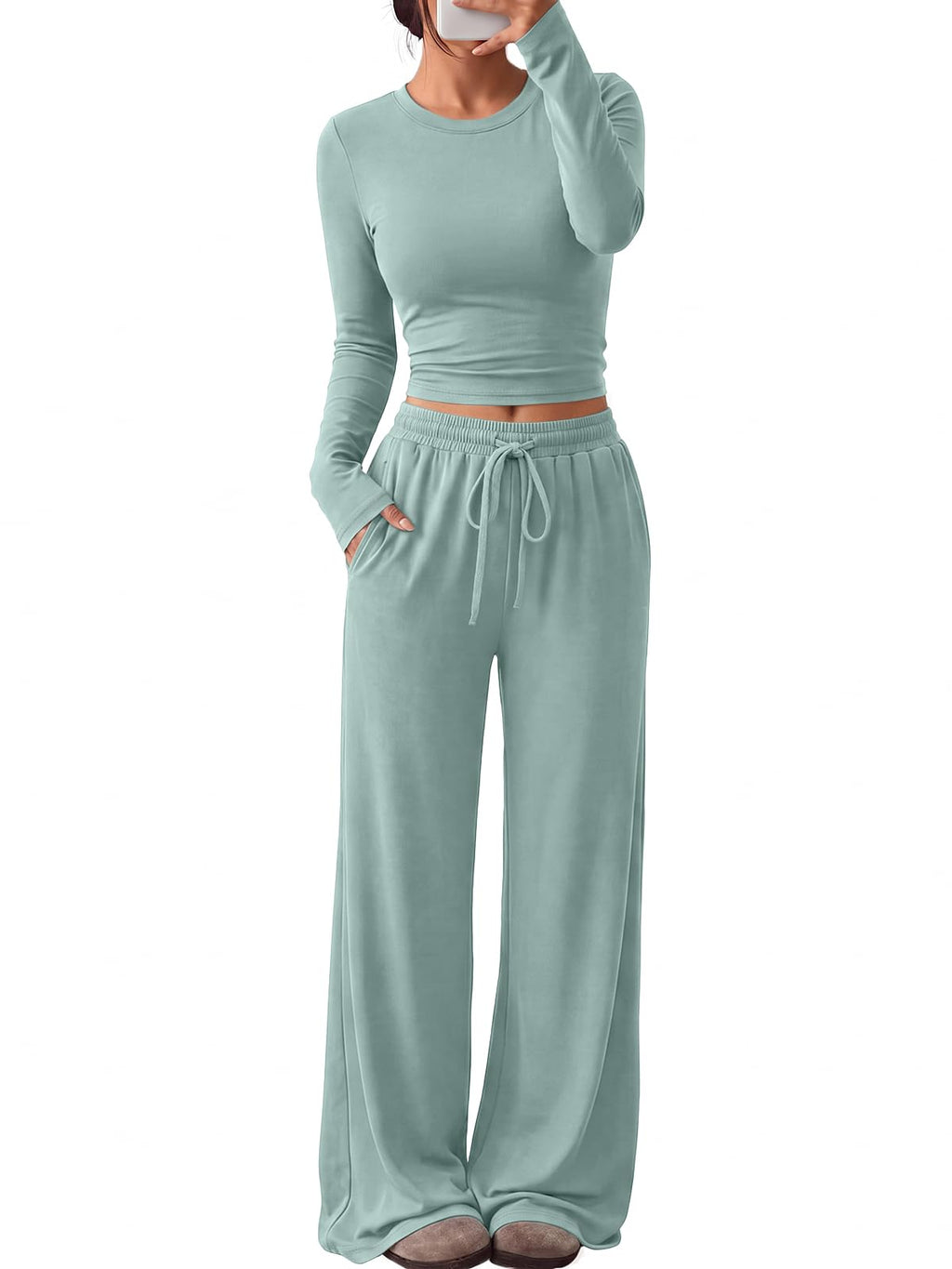 Trendy Queen Women's 2 Piece 2026 Fall Fashion Lounge Set with Pockets Jansha Store