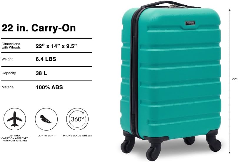 Wrangler 22" Hardside Spinner Carry-On Luggage, Teal Jansha Store
