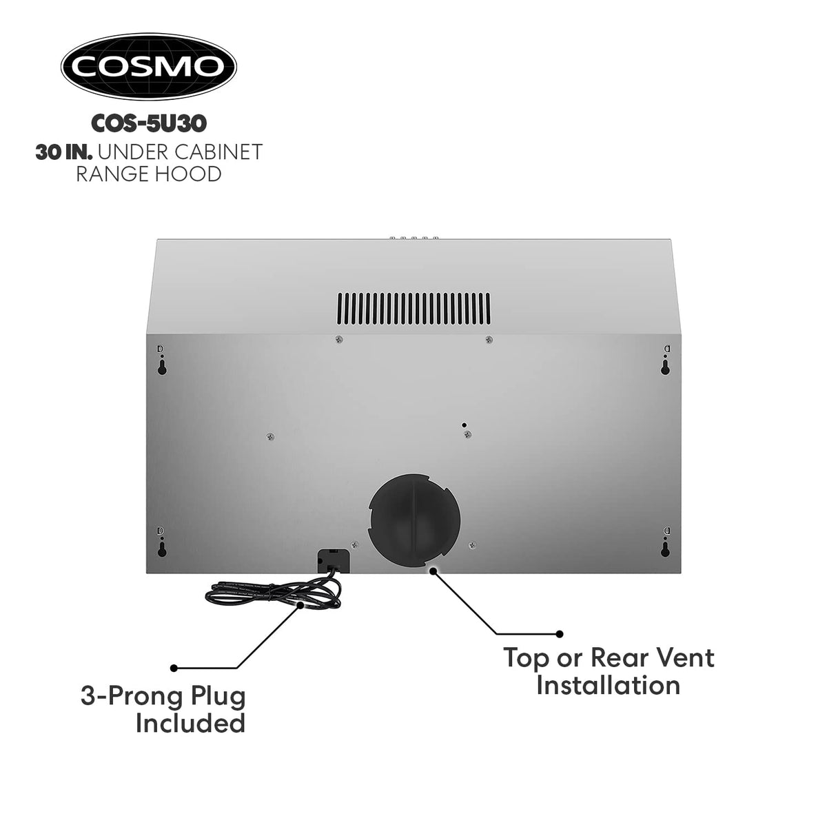 COSMO COS-5MU30 30 in. Delta Collection Ducted Under Cabinet Range Hood, Button Controls, Reusable Filters, LED Lights, Stainless Steel Jansha Store