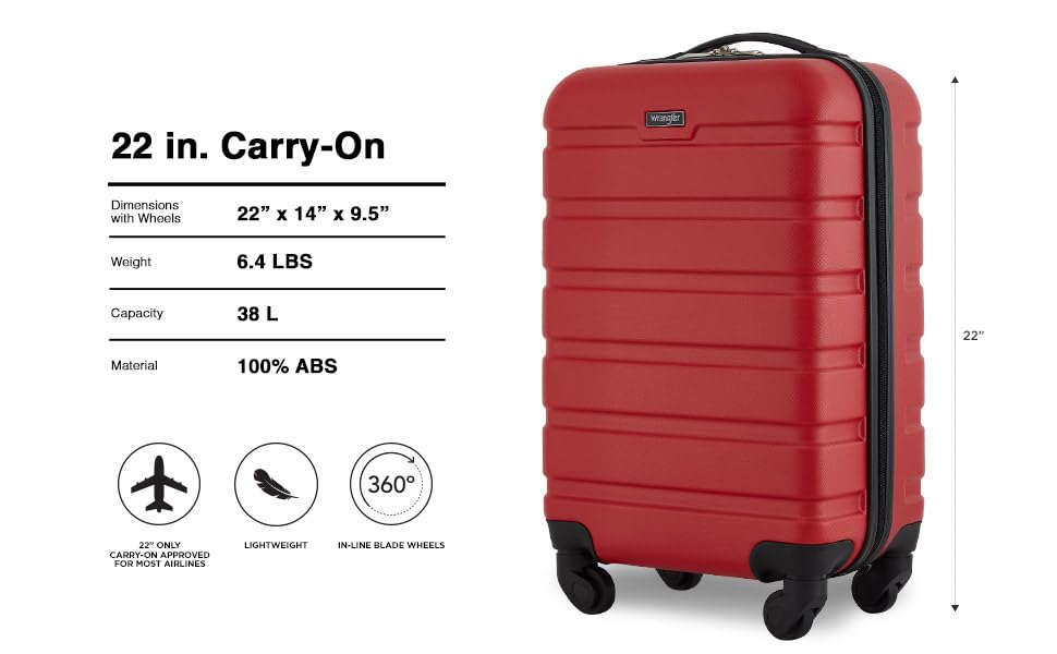 Wrangler 22" Hardside Spinner Carry-On Luggage, Teal Jansha Store