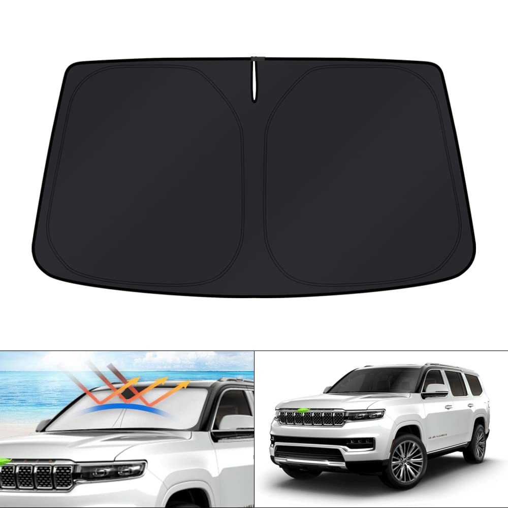 KUST Windshield Sun Shade for 2017-2026 Tesla Model Y/Model 3 Sunshade Accessories (Fit 2025-2026 Model Y Juniper / 2024 Model 3 Highland) Upgraded Foldable Sunshade, Blocks UV Rays Keep Car Cool Jansha Store