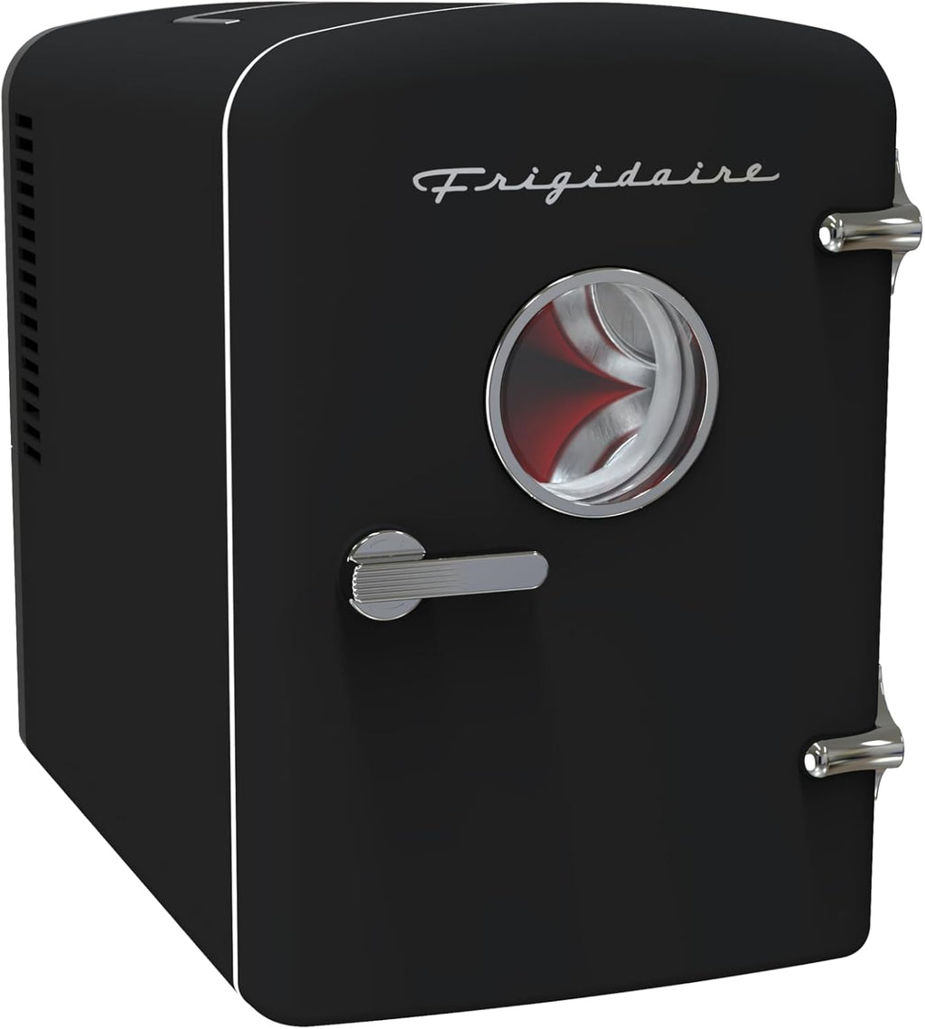 Frigidaire Retro 9-Can Mini Personal Fridge Portable Cooler, 11.8" D x 7.1" W x 10.1" H, Black Jansha Store