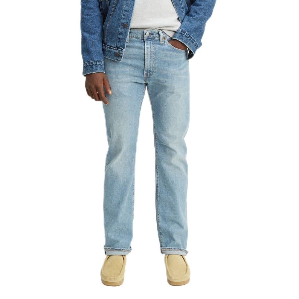 Overhead flat lay of the 505 regular fit jeans with pockets and seams visible
