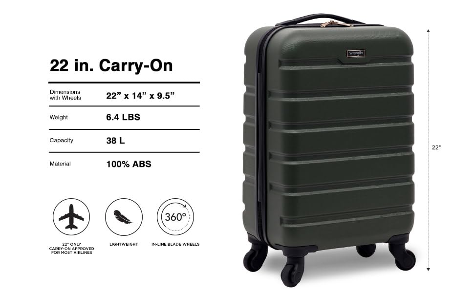 Wrangler 22" Hardside Spinner Carry-On Luggage, Teal Jansha Store