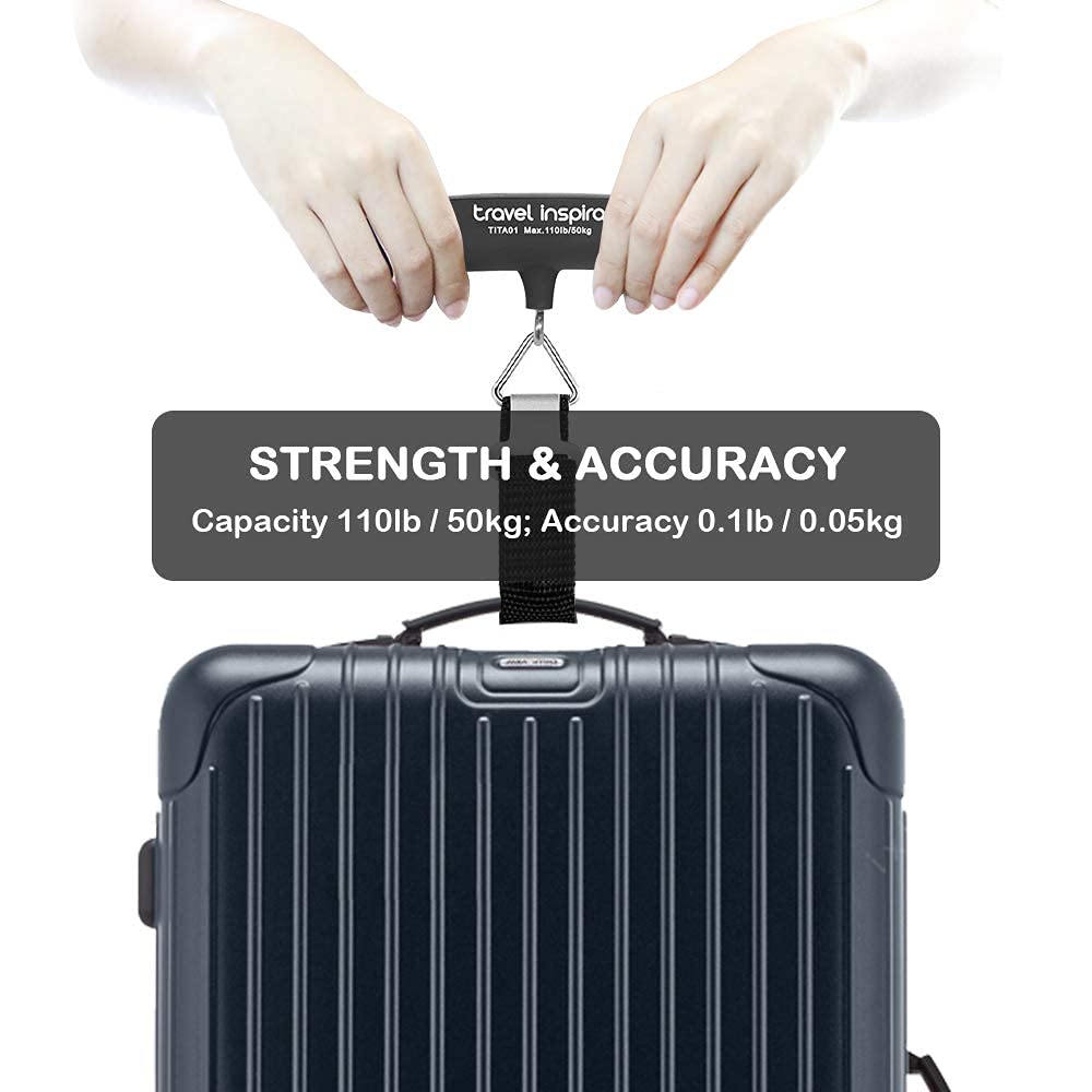 travel inspira Digital Luggage Scale – Portable Hanging Suitcase Weight Scale for Travel, 110 lb Capacity, Backlit LCD Display, Prevents Airport Overweight Fees, Battery Included Jansha Store