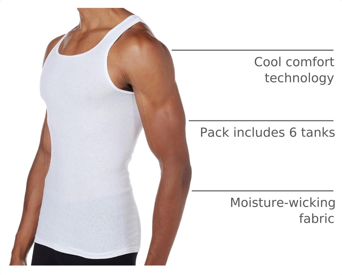 Hanes Men's Tank Undershirt Pack, Cotton Tank Undershirt, Moisture-Wicking, Breathable, White or Grey/Black, Multi-Pack Jansha Store