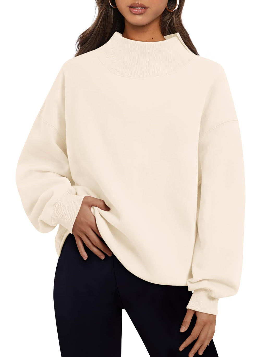 Trendy Queen Womens Mock Neck Sweatshirts Oversized Pullover Fall Outfits Jansha Store
