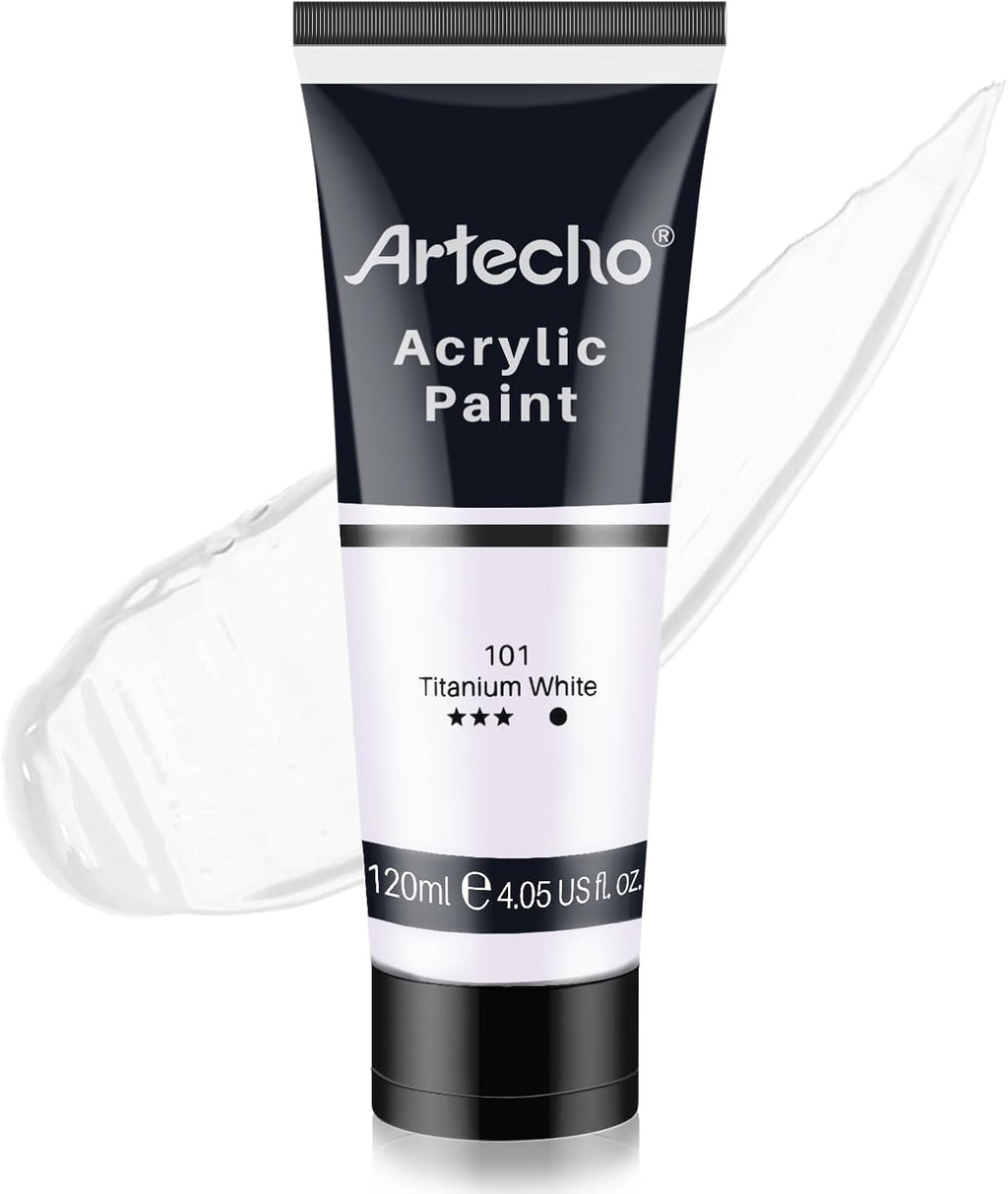 Artecho White Acrylic Paint, Titanium White Paint (120ml / 4.05oz) Tubes, Art Craft Paints for Canvas Painting, Rock, Stone, Wood, Fabric, Art Supplies Jansha Store