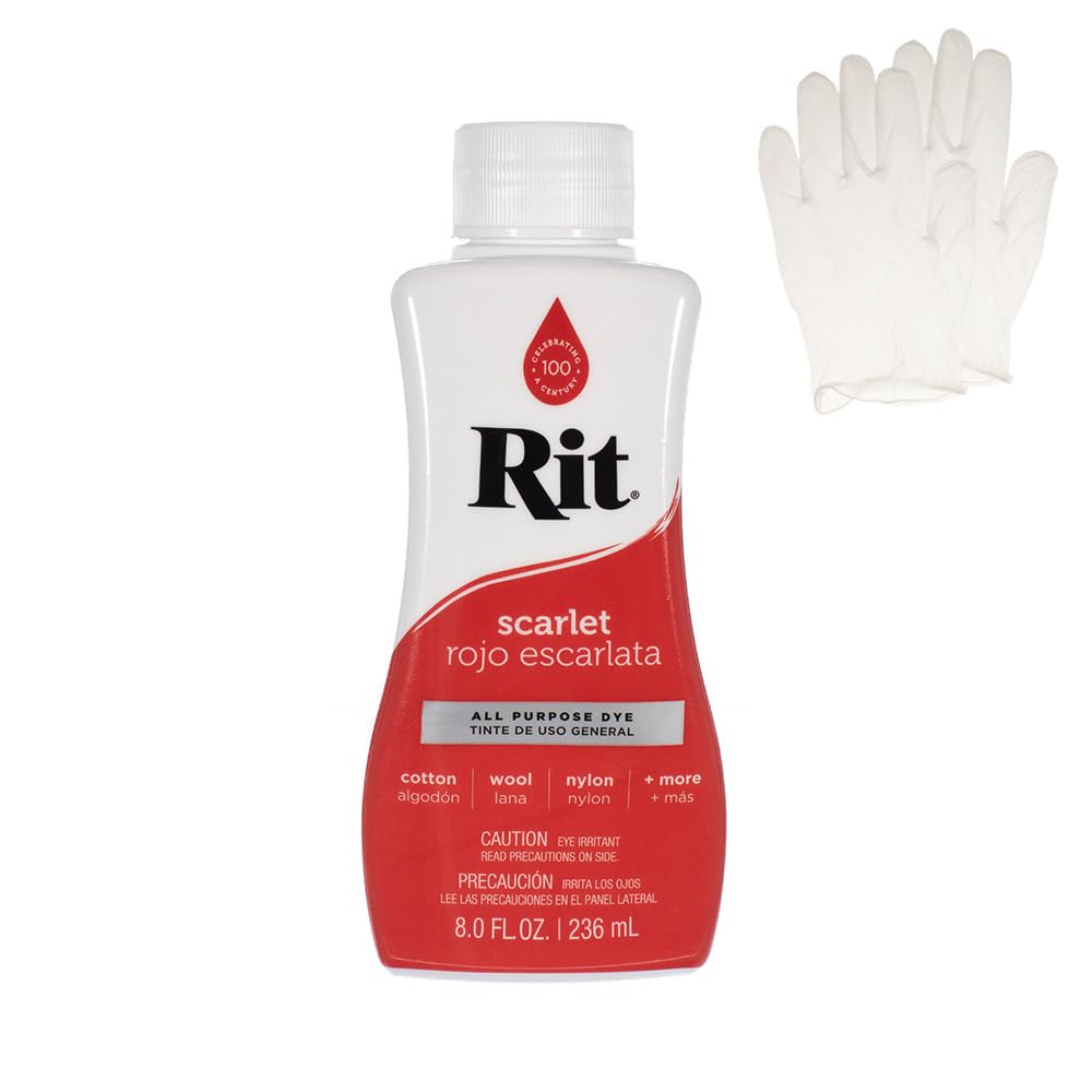 Rit Dye – Liquid Fabric Dye for Crafting, Clothing, and Décor – 8 oz. Bottle – Cherry Red (Gloves Included) Jansha Store