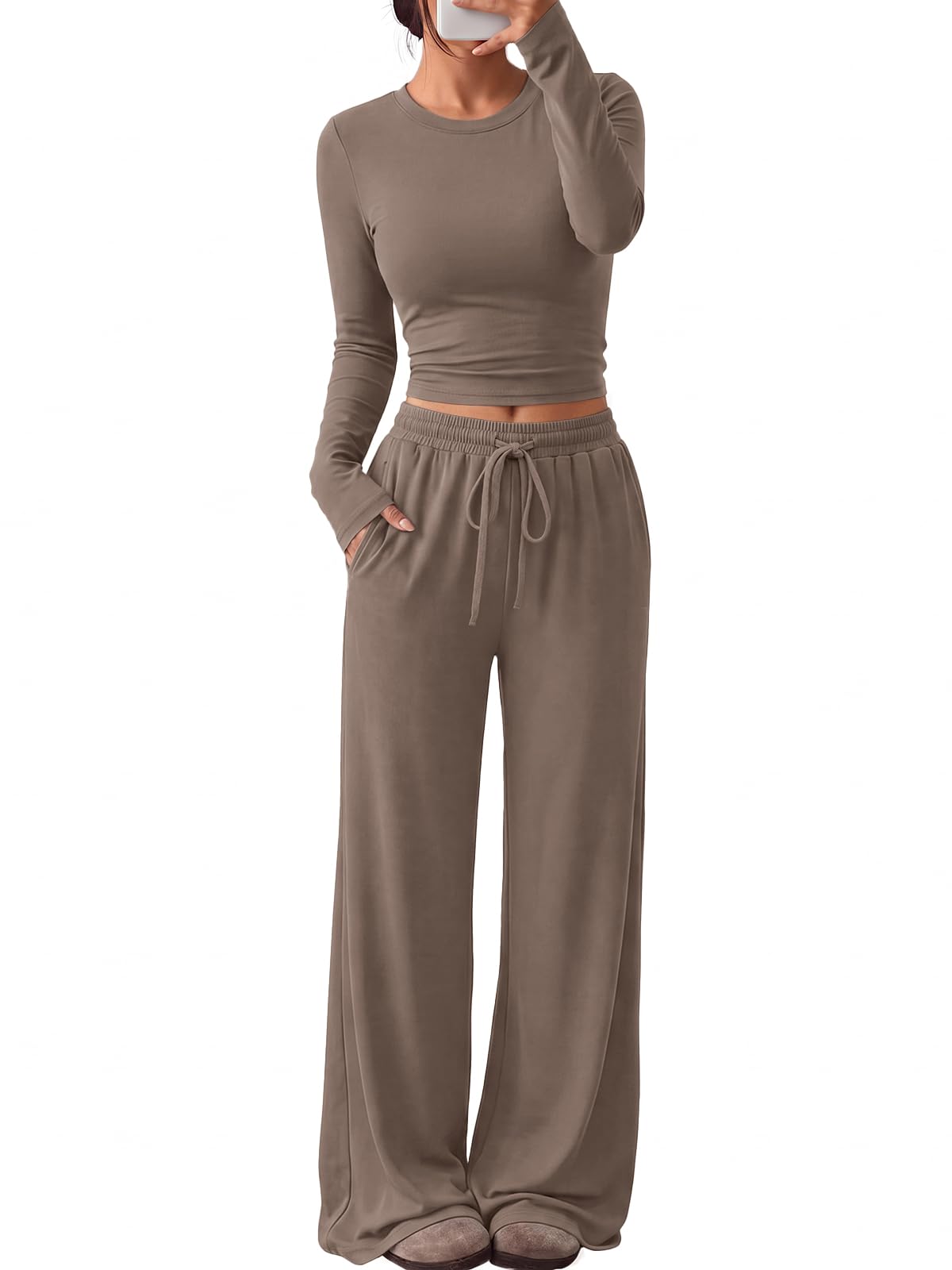 Trendy Queen Women's 2 Piece 2026 Fall Fashion Lounge Set with Pockets Jansha Store