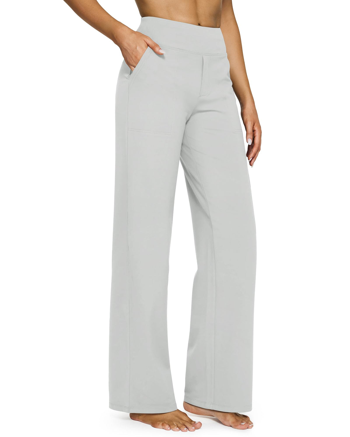 Back view of women's wide leg yoga pants with a smooth high-rise waist and loose fit
