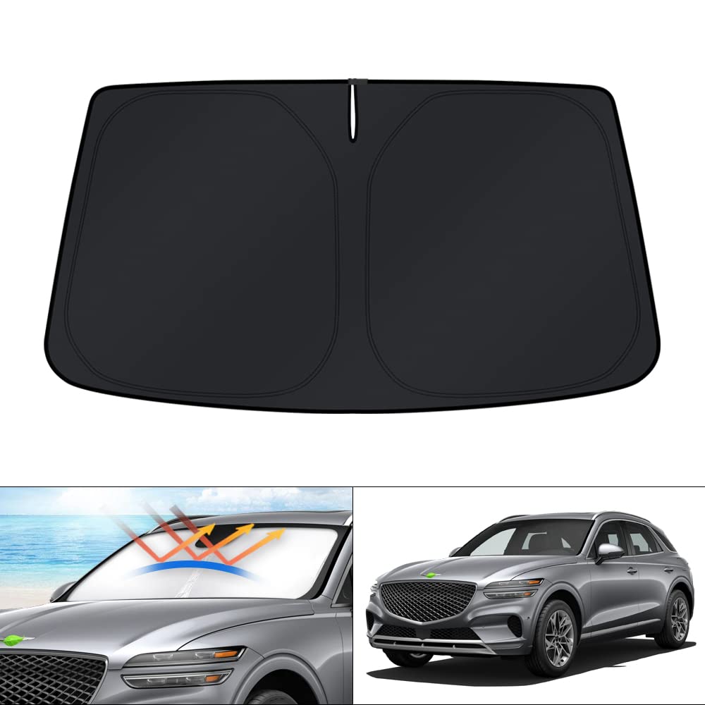 KUST Windshield Sun Shade for 2017-2026 Tesla Model Y/Model 3 Sunshade Accessories (Fit 2025-2026 Model Y Juniper / 2024 Model 3 Highland) Upgraded Foldable Sunshade, Blocks UV Rays Keep Car Cool Jansha Store