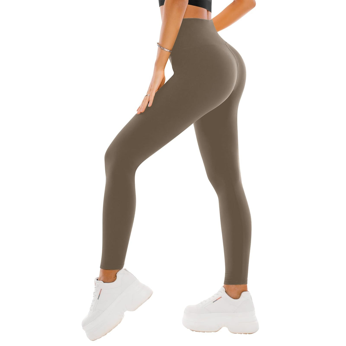 Full-length leggings folded flat to show the soft stretchy fabric texture and matte finish