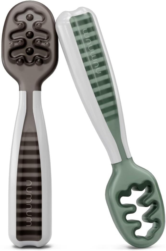 NumNum Baby Spoons Self Feeding 6 Months, 2-Pack Gray/Green Jansha Store