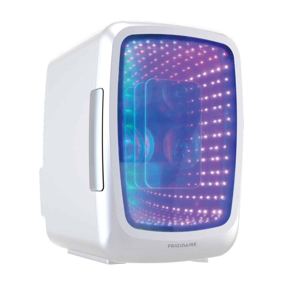 Frigidaire Gaming Light Up Mini Beverage Refrigerator, 6 can, 4 liters, Cooler with large see through door and LED lights Perfect for Gaming Experience, Home, Office, or Cars.12V Charger (Blue) Jansha Store