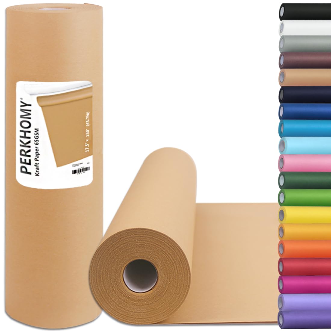 PerkHomy Brown Kraft Paper Roll 17.5" x 1,200" (100') for Gift Wrapping Bulletin Board Craft Art Bouquet Flower Packing Valentines Easel Moving Shipping Floor Poster Covering Table 70GSM 50LB Jansha Store