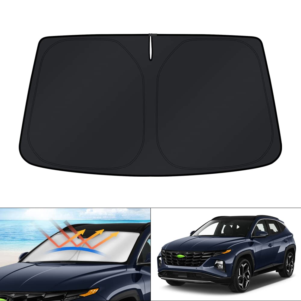 KUST Windshield Sun Shade for 2017-2026 Tesla Model Y/Model 3 Sunshade Accessories (Fit 2025-2026 Model Y Juniper / 2024 Model 3 Highland) Upgraded Foldable Sunshade, Blocks UV Rays Keep Car Cool Jansha Store