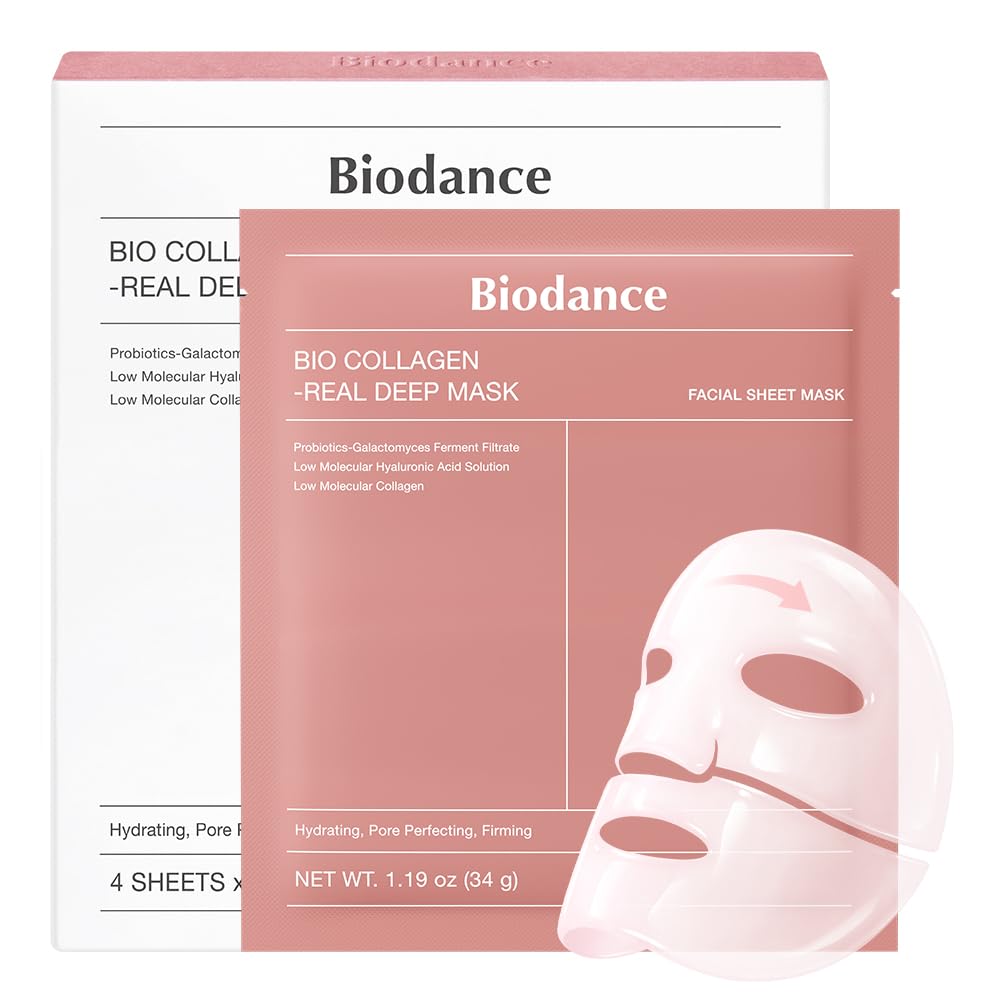 BIODANCE Bio-Collagen Real Deep Mask, Hydrating Overnight Hydrogel Face Mask, Pore Minimizing, Elasticity, Plumping, Travel Essentials & Self Care Gifts for Women, Korean Skin Care | 1.19oz(34g) x 4ea Jansha Store