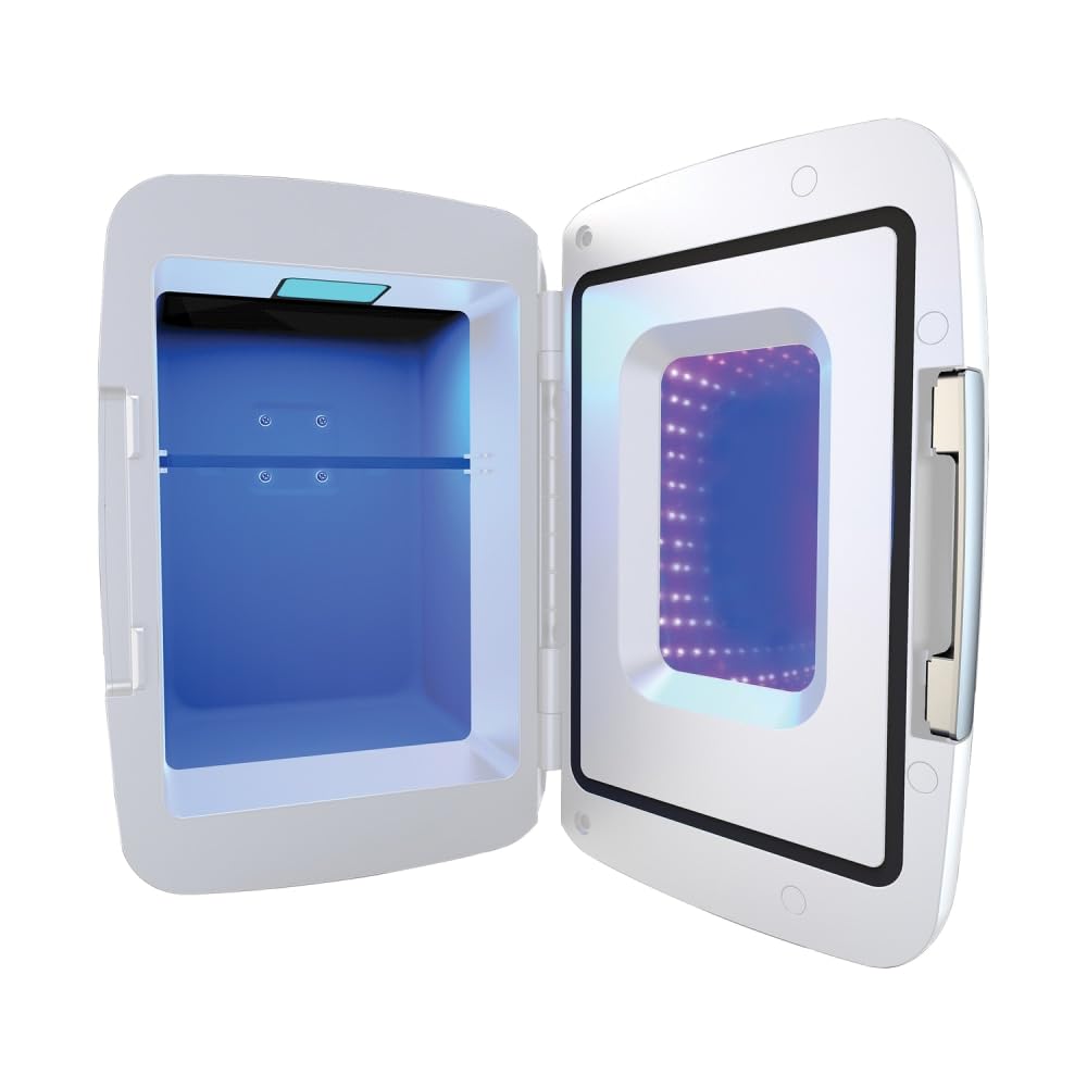 Frigidaire Gaming Light Up Mini Beverage Refrigerator, 6 can, 4 liters, Cooler with large see through door and LED lights Perfect for Gaming Experience, Home, Office, or Cars.12V Charger (Blue) Jansha Store