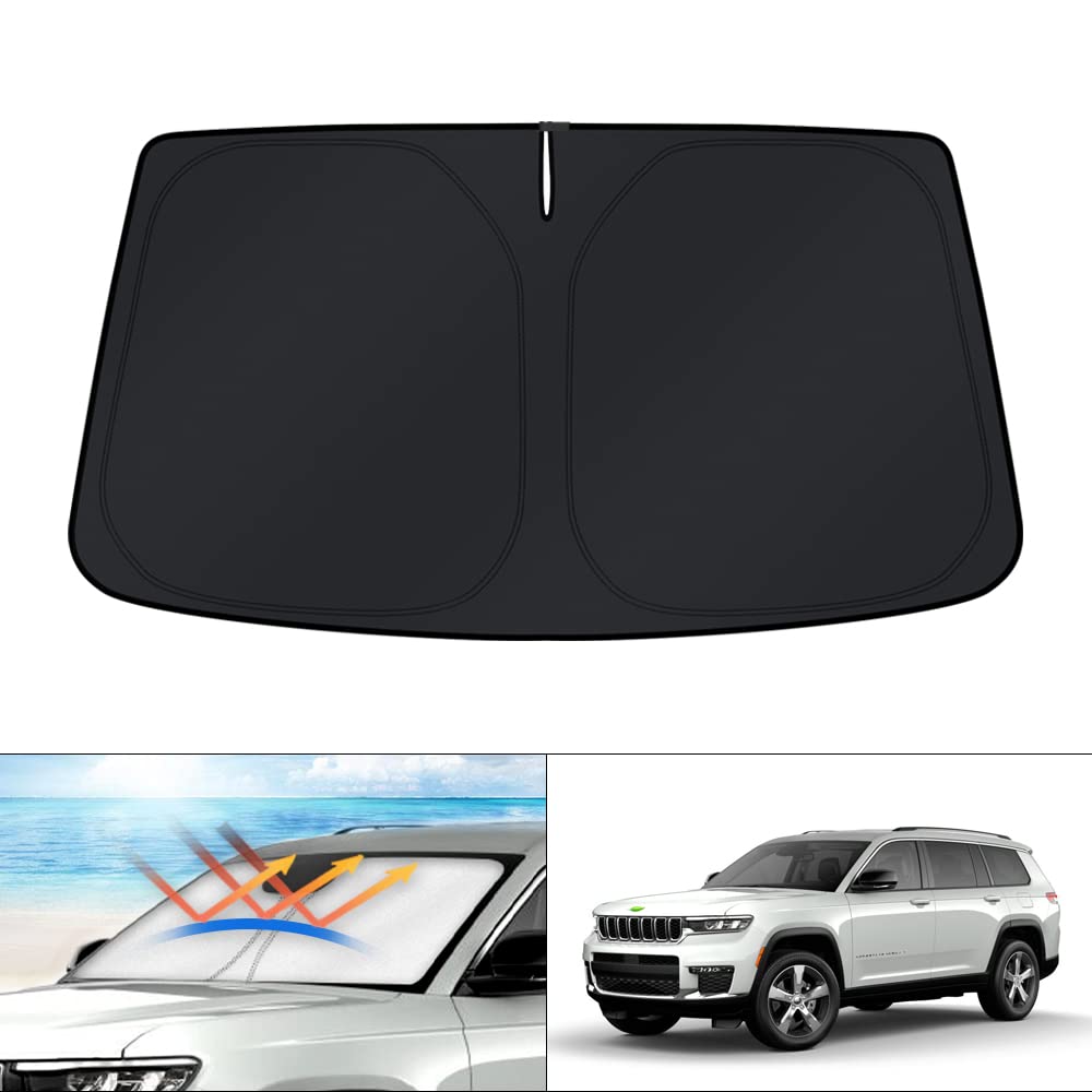 KUST Windshield Sun Shade for 2017-2026 Tesla Model Y/Model 3 Sunshade Accessories (Fit 2025-2026 Model Y Juniper / 2024 Model 3 Highland) Upgraded Foldable Sunshade, Blocks UV Rays Keep Car Cool Jansha Store