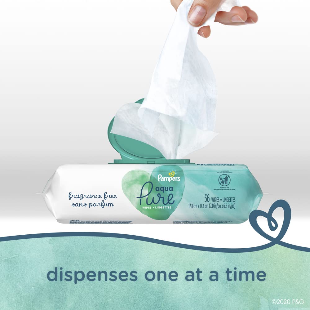 Pampers Aqua Pure Baby Wipes, Unscented, Fragrance Free, 99% Water, Water Based, Multi-Use, 672 Wipes Total (12X Flip-Top Packs) Jansha Store