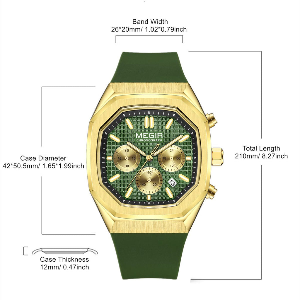 MEGIR Fashion Sport Military Watches for Men Luxury Quartz Wristwatch Silicone Strap Waterproof Date Clock 24-hour Reloj Hombre 2215-8