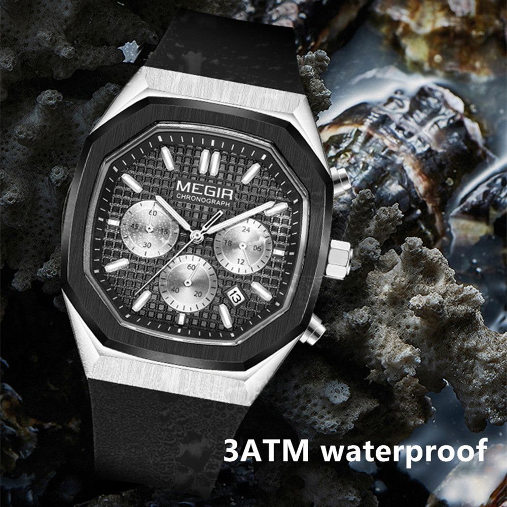 MEGIR Fashion Sport Military Watches for Men Luxury Quartz Wristwatch Silicone Strap Waterproof Date Clock 24-hour Reloj Hombre 2215-11