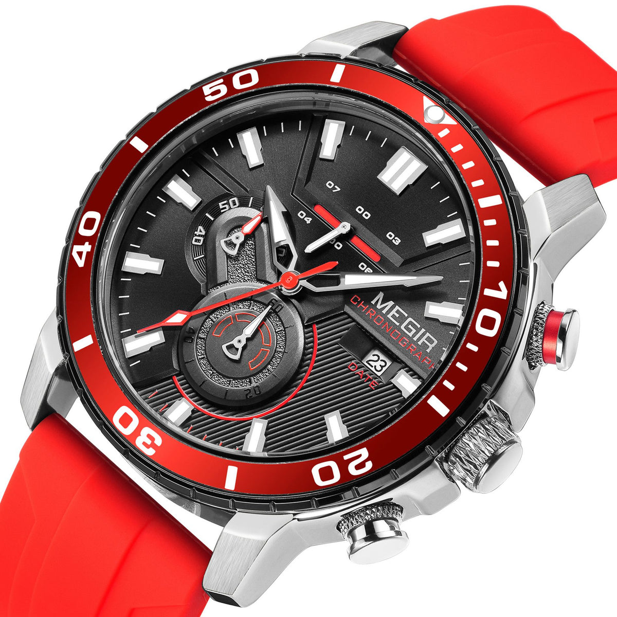 MEGIR Luxury Military Watches for Men Fashion Sport Quartz Wristwatch Waterproof Silicone Band Male Clock Chronograph with Date 2224-12