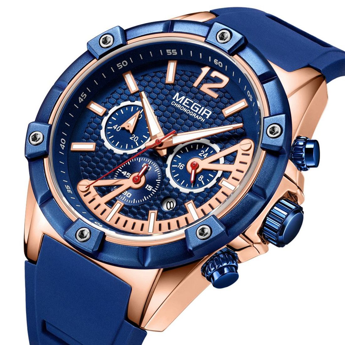 MEGIR Fashion Men Watches Silicone Strap Sport Military Watch Chronograph Waterproof Male Wristwatch Clock Montre Homme 2083-8