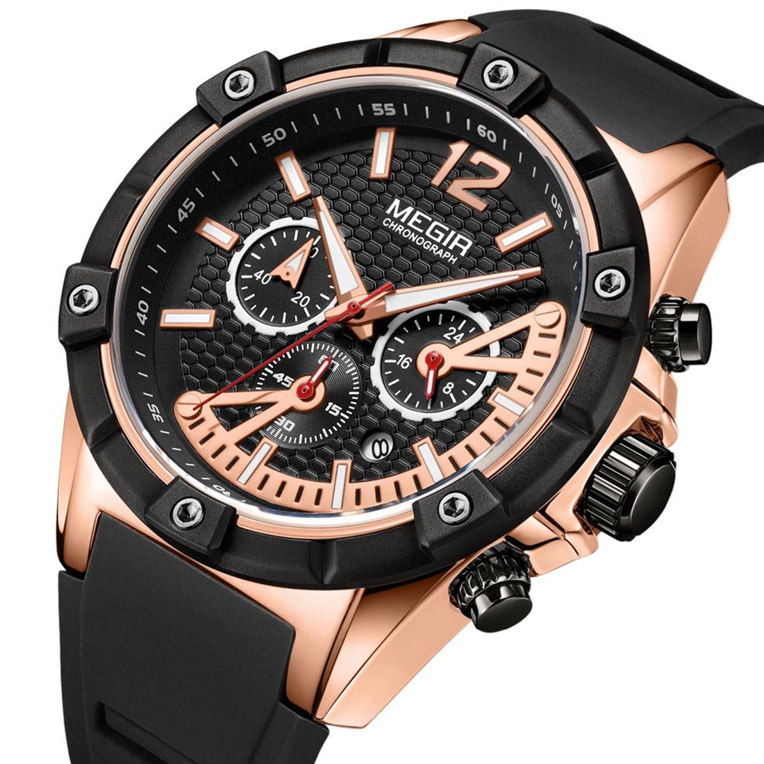 MEGIR Fashion Men Watches Silicone Strap Sport Military Watch Chronograph Waterproof Male Wristwatch Clock Montre Homme 2083-9