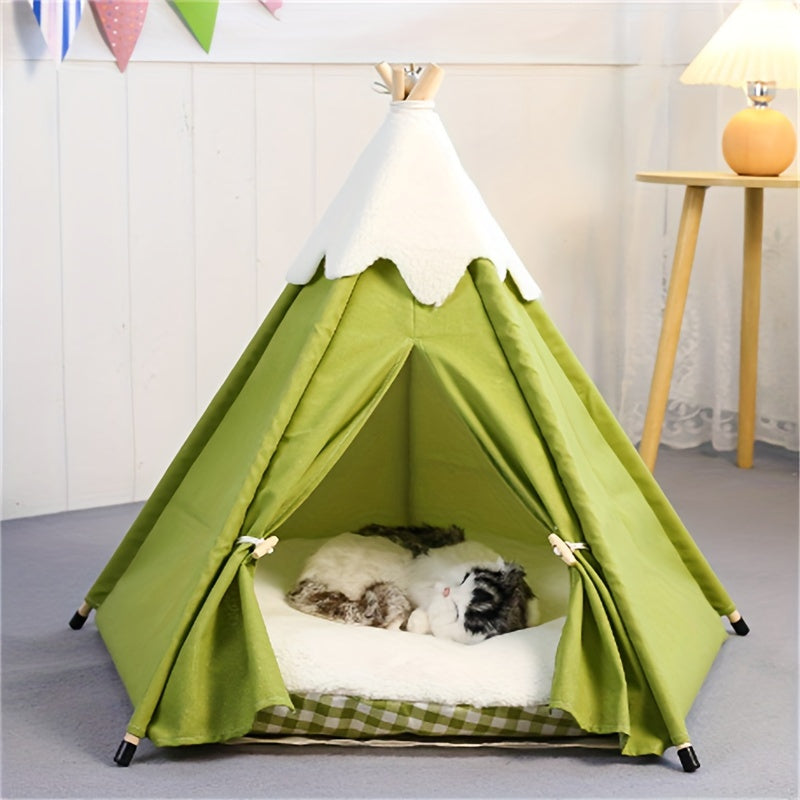 Wooden Cat Villa Tent with Bed LPT