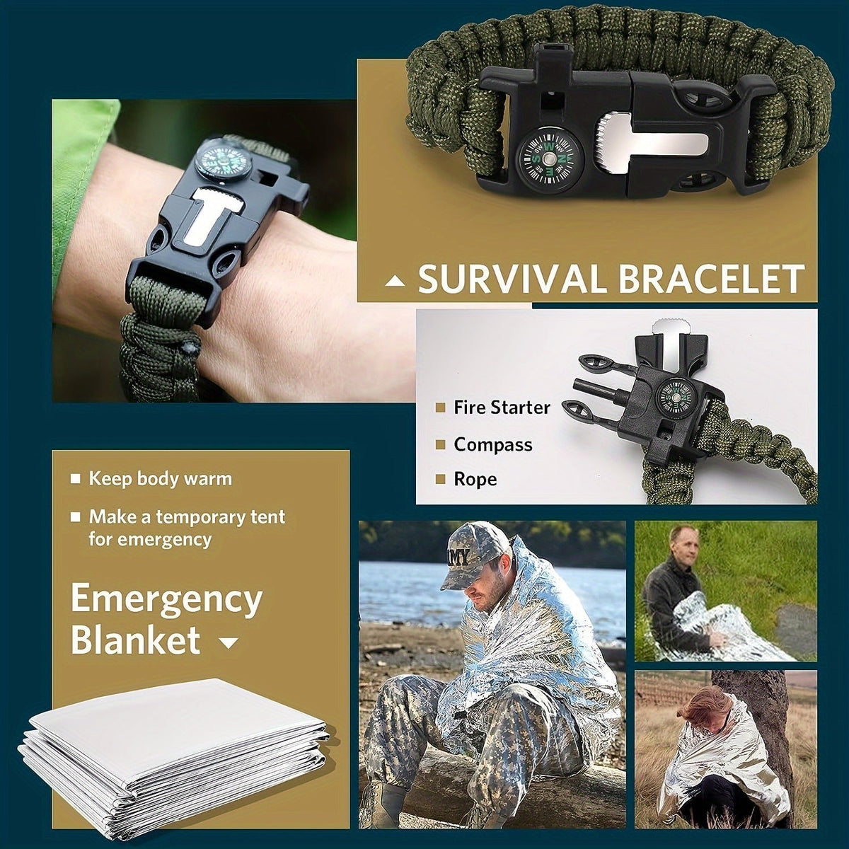 14-in-1 Camping Survival Kit with Magnesium Rod TM