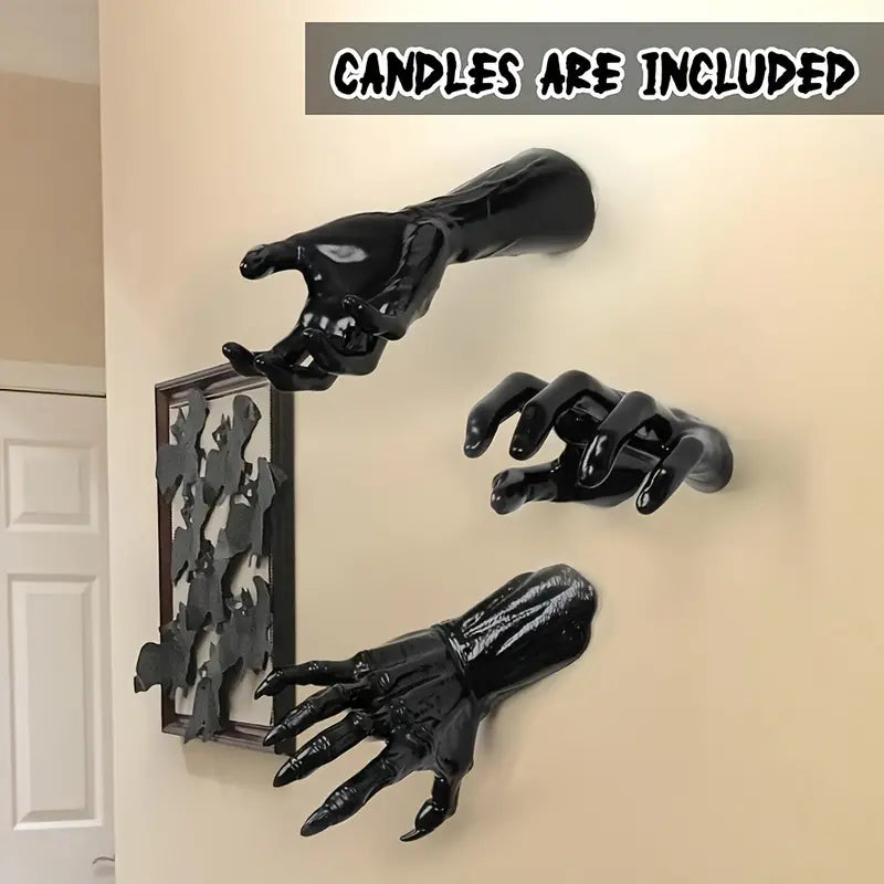 3-Pack Devil Hand Candle Holders with LED Tealights - Wall Decor CAN