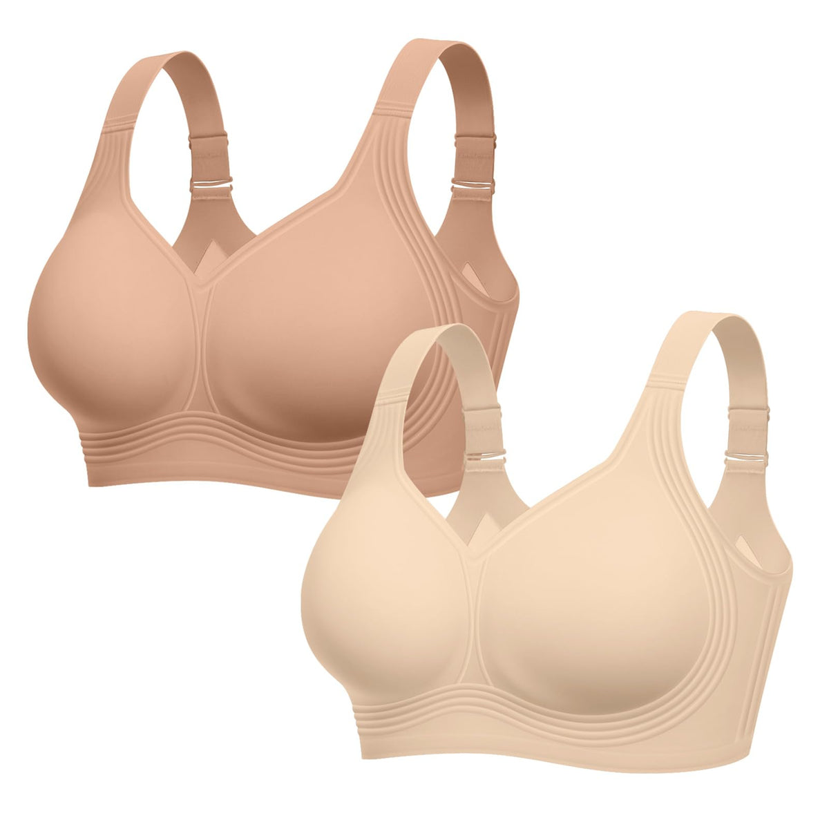 Plus size no-underwire bra shown flat with straps extended