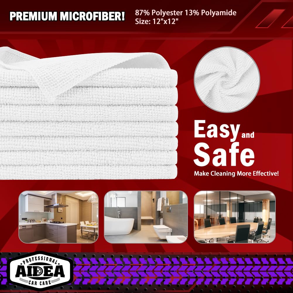 AIDEA Microfiber Cleaning Cloth-50PK, Microfiber Towels for Cars, 12"×12" Jansha Store