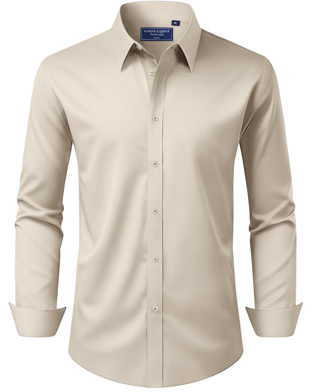 Alimens & Gentle Men's Dress Shirt Regular Fit Stretch Stain Shield Long Sleeve Solid Business Wedding Button Down Shirts Jansha Store