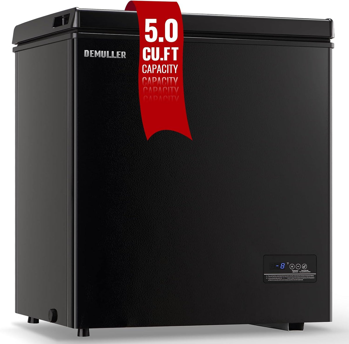 DEMULLER Chest Freezer 5.0Cubic Feet Deep Freezer Freestanding Freezers with 2 Removable Stainless Steel Basket, Mini Freezer Top Open Door Compact Freezer with Electronic Control 41℉ to -15℉BLACK Jansha Store