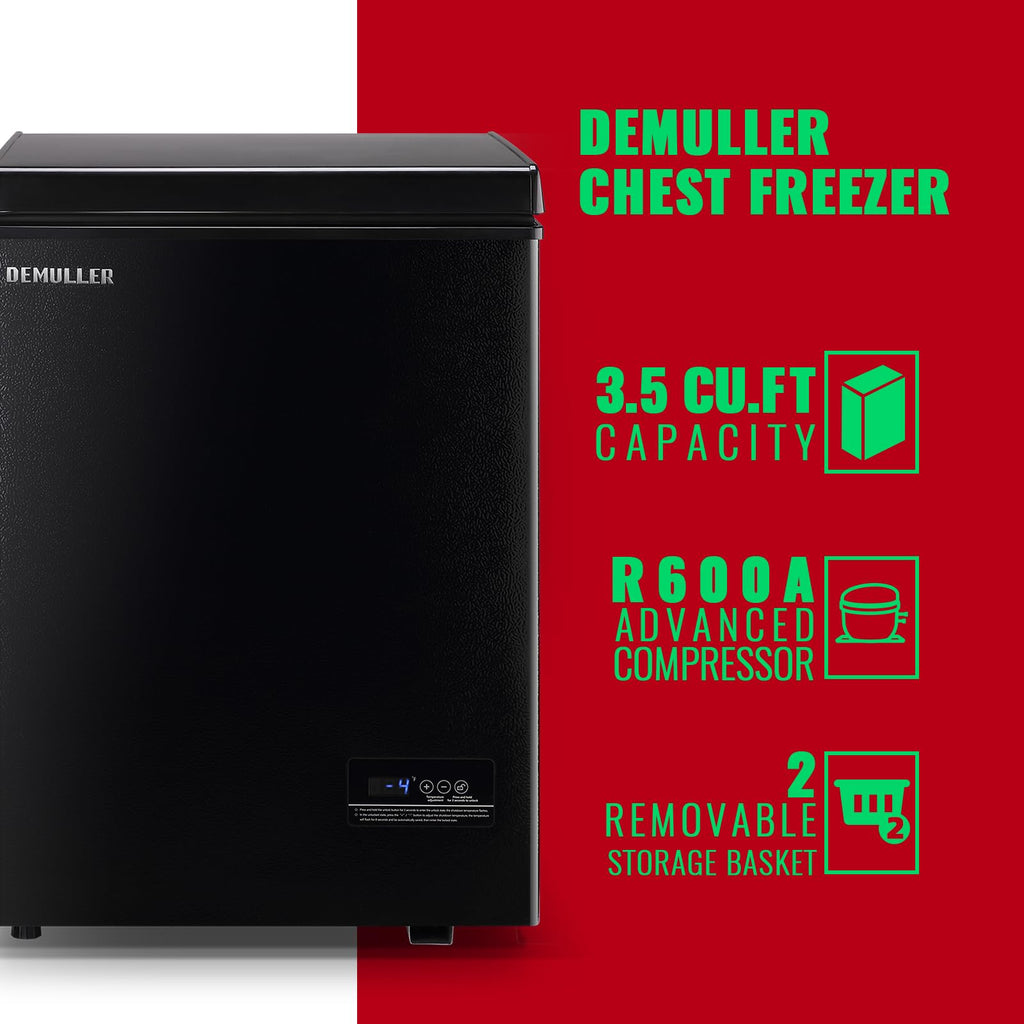 DEMULLER Chest Freezer 5.0Cubic Feet Deep Freezer Freestanding Freezers with 2 Removable Stainless Steel Basket, Mini Freezer Top Open Door Compact Freezer with Electronic Control 41℉ to -15℉BLACK Jansha Store
