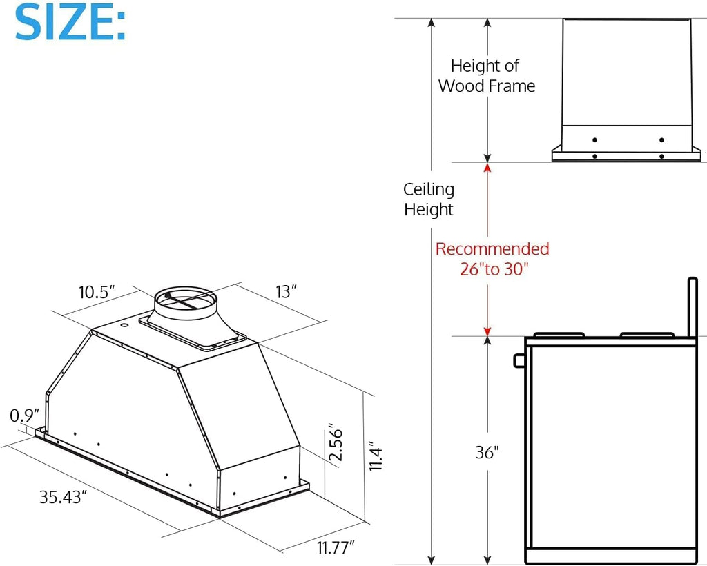IKTCH 36 inch Black Insert Range Hood, 900 CFM Ducted/Ductless Vent Hood Jansha Store