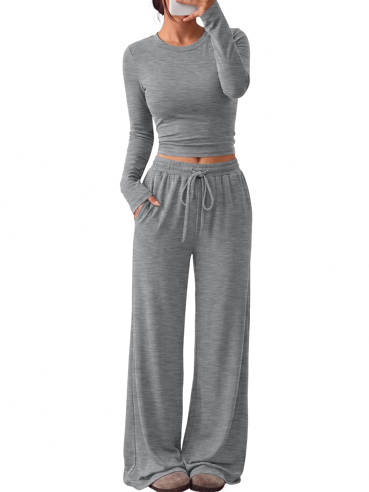 Trendy Queen Women's 2 Piece 2026 Fall Fashion Lounge Set with Pockets Jansha Store